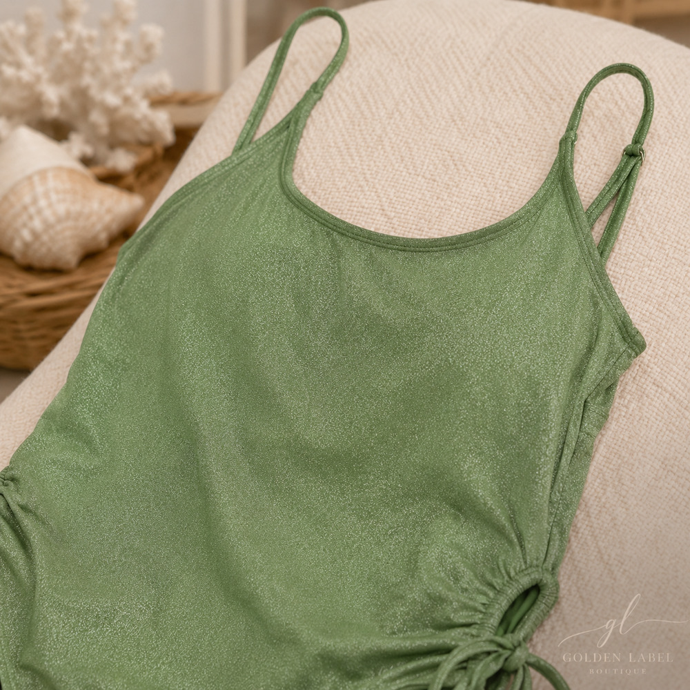Salt + Cove Lurex Open Back One Piece Swimsuit S Green Shimmer NWT - Picture 5 of 7